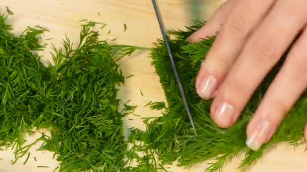 Cutting dill for salad — Stock Video