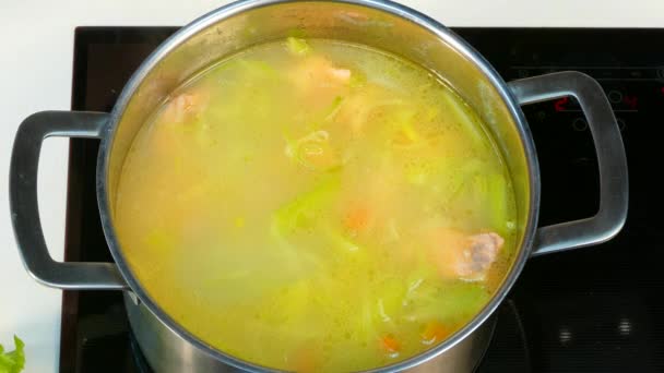 In a saucepan with cream add cream — Stock Footage In a saucepan with cream add cream Royalty Free Stock Video