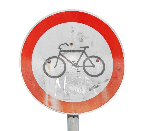 Ingen cykling vägmärke isolerad på vit — Stockfoto