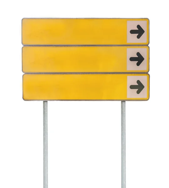 Znak drogowy żółta strzałka kierunkowa na rod — Zdjęcie stockowe