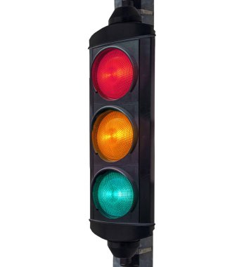 Yeşil, sarı ve kırmızı üzerine beyaz izole ampul