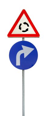 Şu beyaz ve mavi ok ve izole roundabout