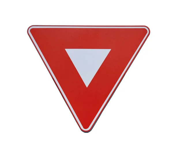 Червоний трикутник знак координації дорожнього руху ізольовано — стокове фото