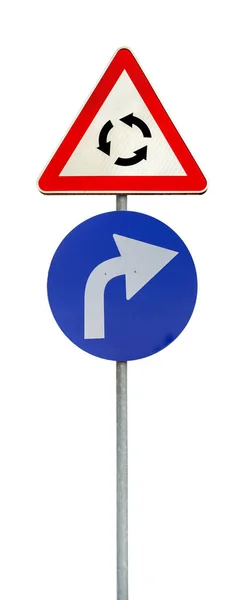 Right white and blue arrow and roundabout isolated — Stock Photo, Image