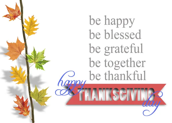 Several leaves hanging on tree branch and thanksgiving — Stock Photo, Image