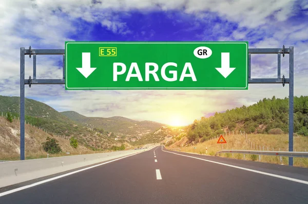 Parga road sign on highway — Stock Photo, Image