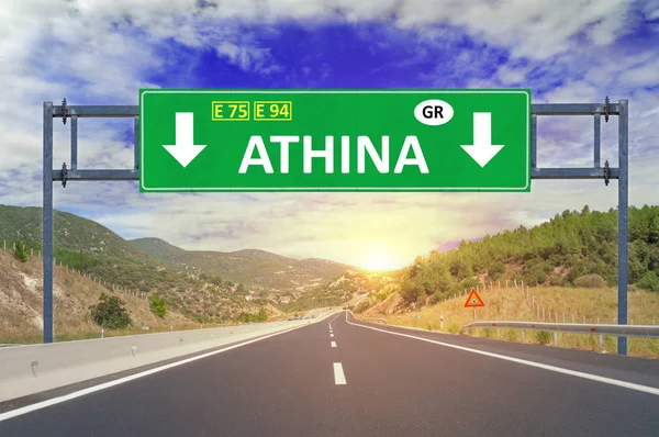 Athina road sign on highway — Stock Photo, Image