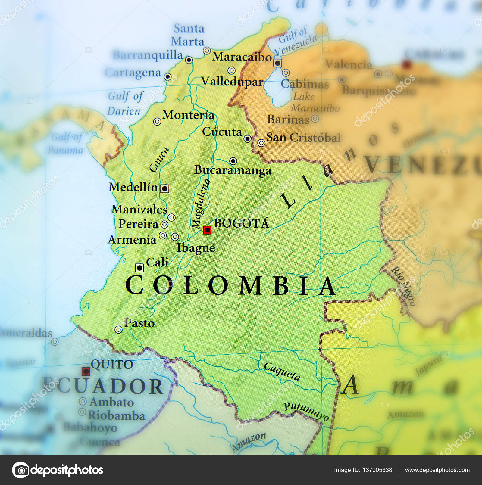 Mapa Geográfico De Colombia Países Con Ciudades Importantes Fotografía