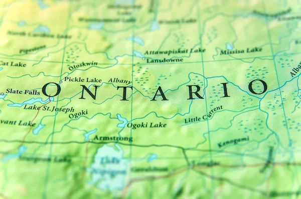 중요 한 도시와 캐나다 주 온타리오의 지리적인 지도 — 스톡 사진