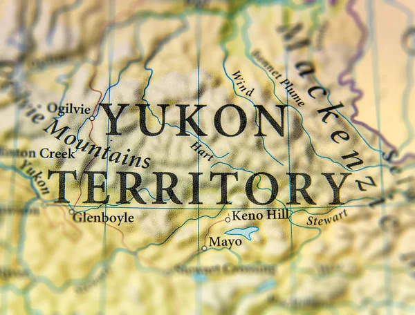 Geographic map of Canada state Yukon Territory with important city — Stock Photo, Image