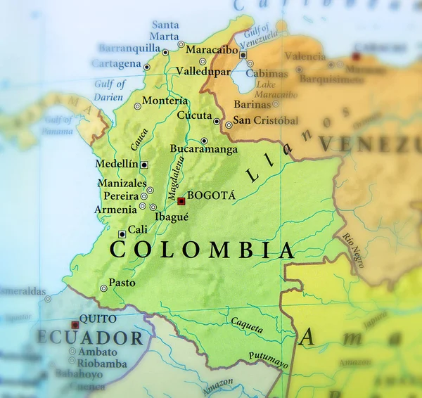 Mapa geográfico de Colombia países con ciudades importantes — Foto de Stock