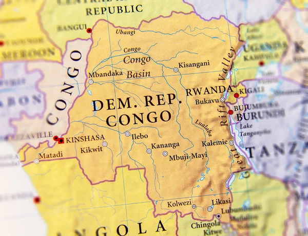 Geographic map of Democratic Republic Congo with important citie