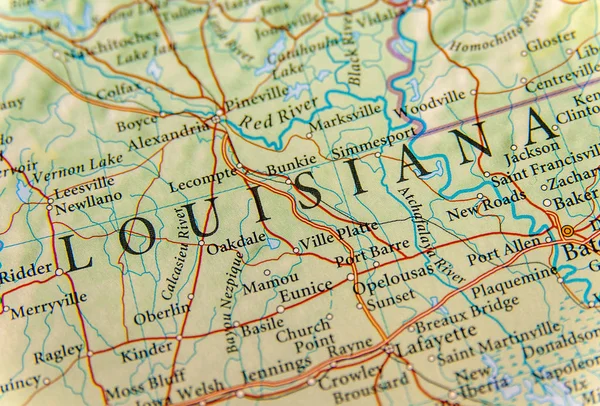 Geografická mapa Louisiany zavřít — Stock fotografie