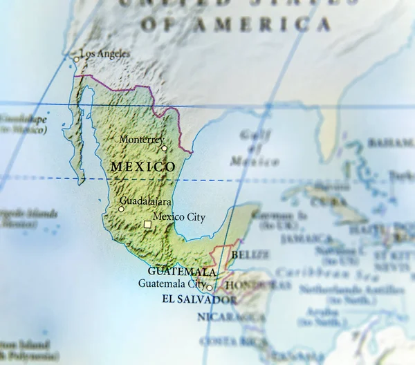 Geographic map of Mexico country with important cities