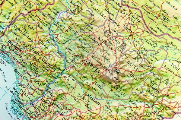 Geographic map of Nigeria with important cities