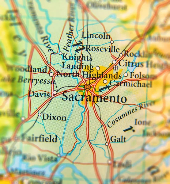 Geographic map of Sacramento city close