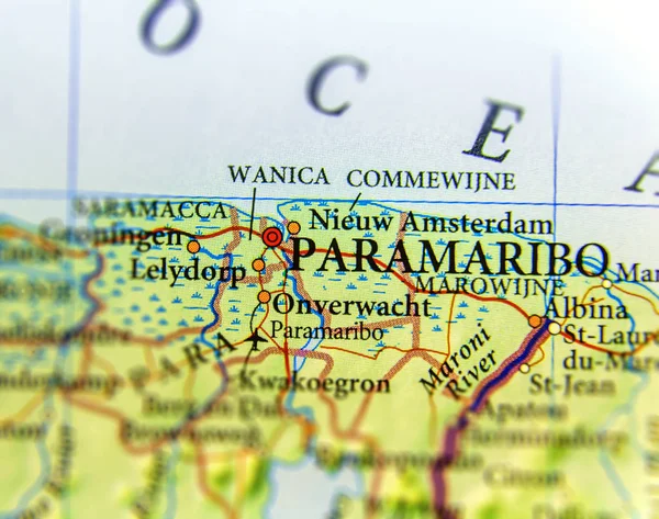 수리남의 파라마리보 도시와 지역 지도 — 스톡 사진