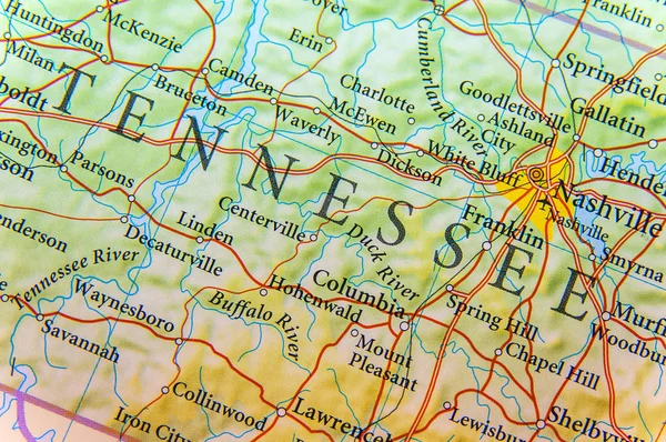 Geografiska karta över Tennessee nära — Stockfoto