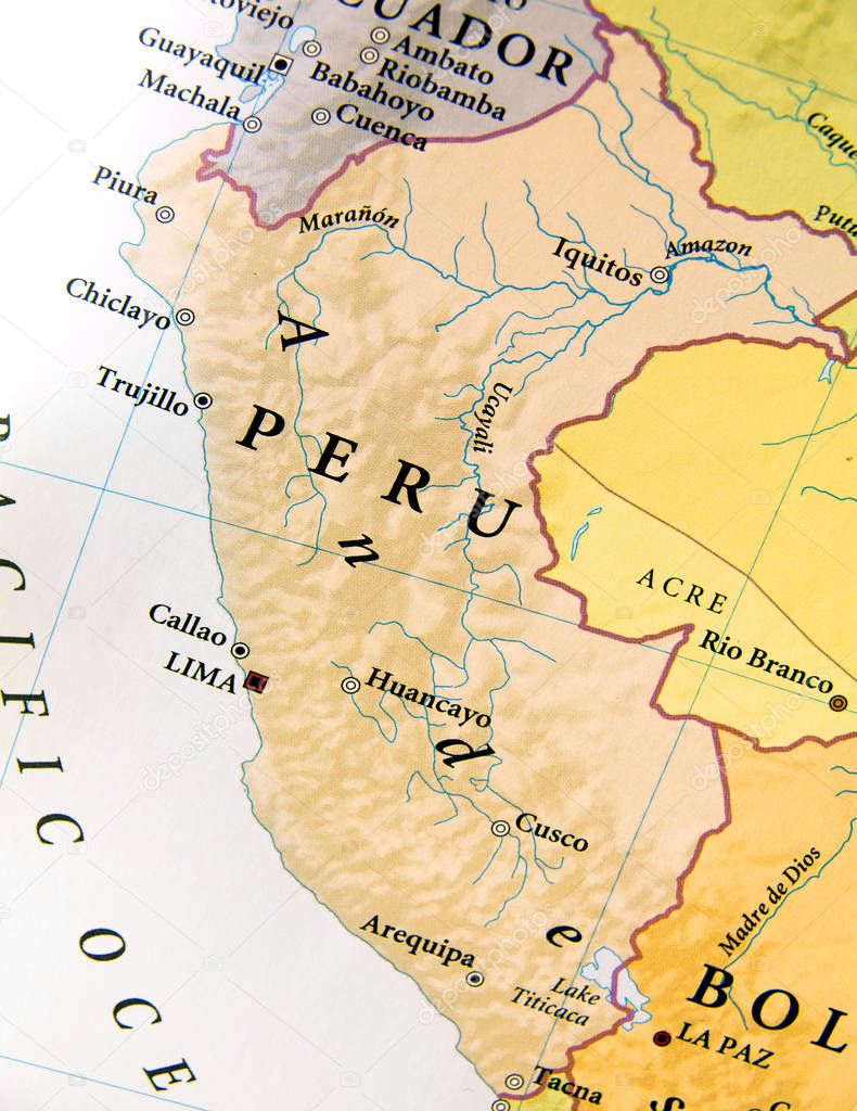 Geographic map of Peru  with important cities