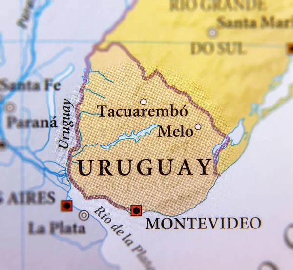 Földrajzi Térkép Uruguay ország fontos városok — Stock Fotó