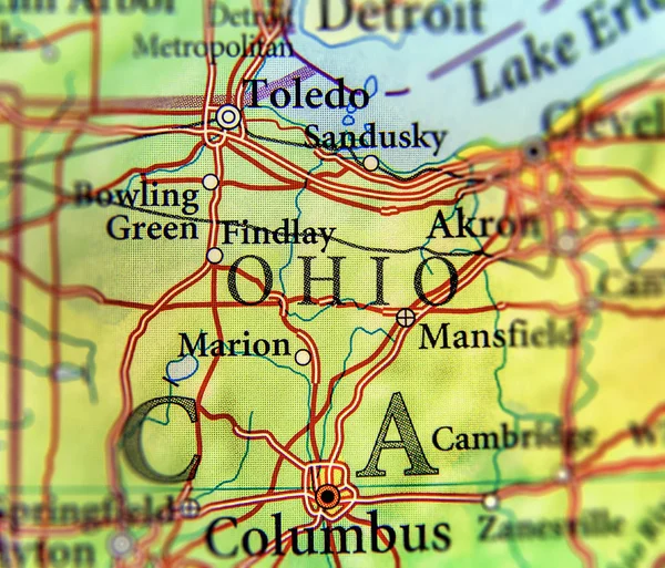 Geographic map of US state Ohio and city Columbus and Toledo city