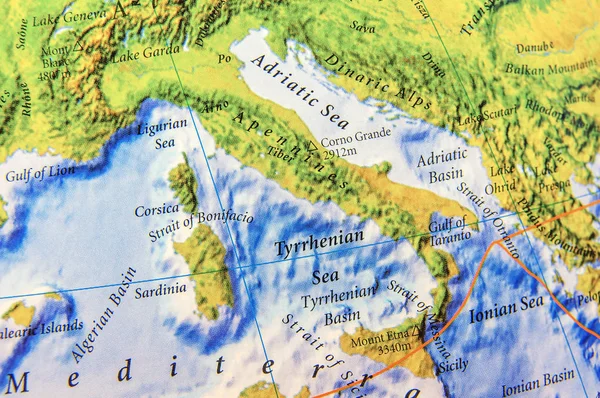 Mapa geográfico parte de Europa de los Apeninos cerrar — Foto de Stock