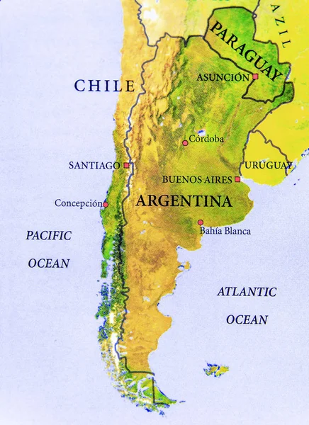 Mapa geográfico parte del país sudamericano con ciudad importante —  Fotos de Stock