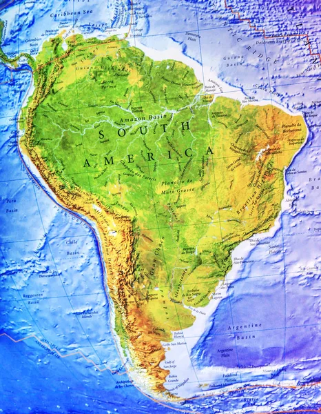 High detailed South America physical map with labeling — Stock Photo, Image