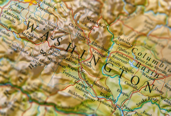 Географическая карта штата Вашингтон Стоковая Картинка