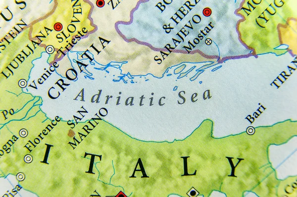 Geographic map of European Adriatic sea close — Stock Photo, Image