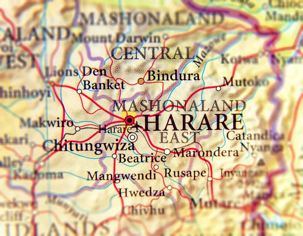 Geographic map of Zimbabwe and capital city Harare