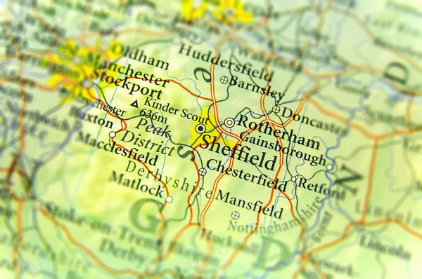 Geographic map of European country UK with Sheffield city