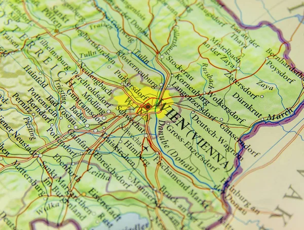 Geografiska karta över europeiskt land Österrike med Wien city — Stockfoto