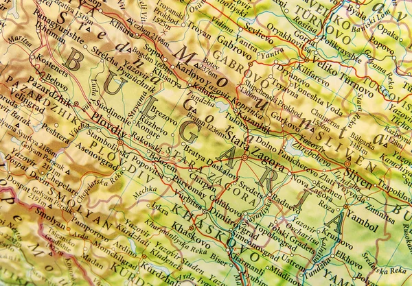 Geografiska karta över europeiskt land Bulgarien med viktiga stä — Stockfoto