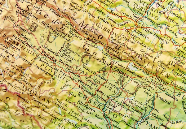 Mapa geográfico del país europeo Bulgaria con ciudad importante — Foto de Stock