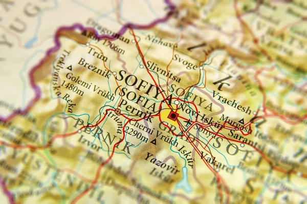Mappa geografica del paese europeo Bulgaria con città Sofia — Foto Stock