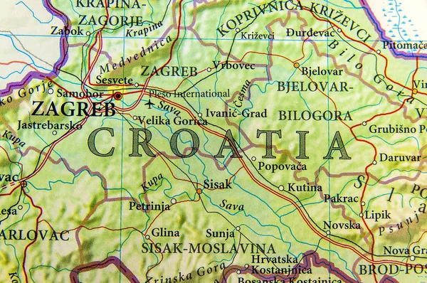 Geographic map of European country Croatia with important cities