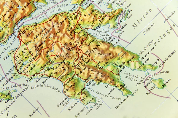 Geograficzne mapy kraju Europejskiego Grecja z Peloponezu islan — Zdjęcie stockowe