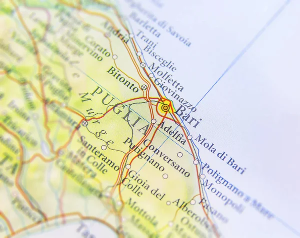 Geograficzna Mapa kraju europejskim Włochy z miasta Bari — Zdjęcie stockowe
