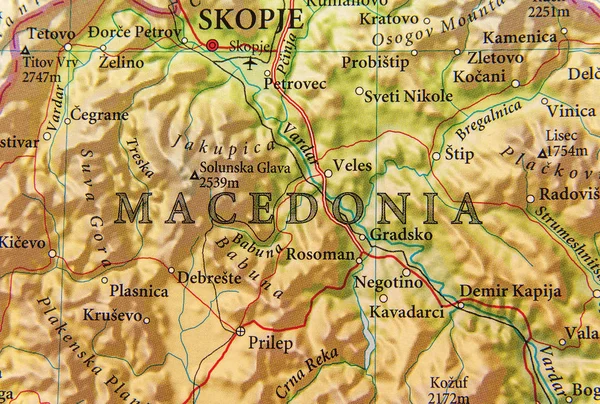 Geograficzne mapy kraju Europejskiego Macedonii z citi ważne — Zdjęcie stockowe