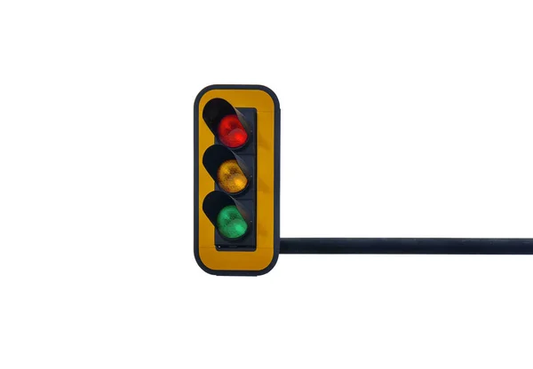 Beyaz kırmızı, sarı ve yeşil ışık ile izole büyük semafor — Stok fotoğraf