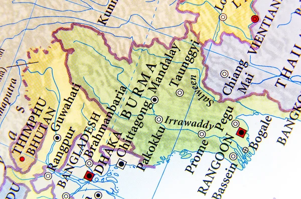 Geographic map of Burma with important cities — Stock Photo, Image