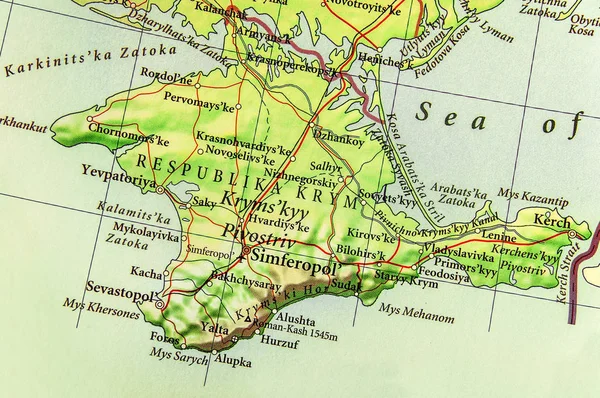 欧洲在克里米亚自治共和国的地理地图 — 图库照片