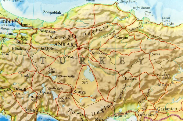 Mapa geográfico del país europeo Turquía con ciudades importantes — Foto de Stock