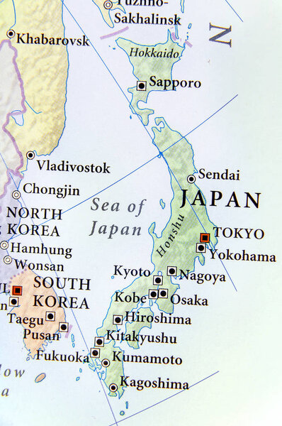 Geographic map of Japan with important cities