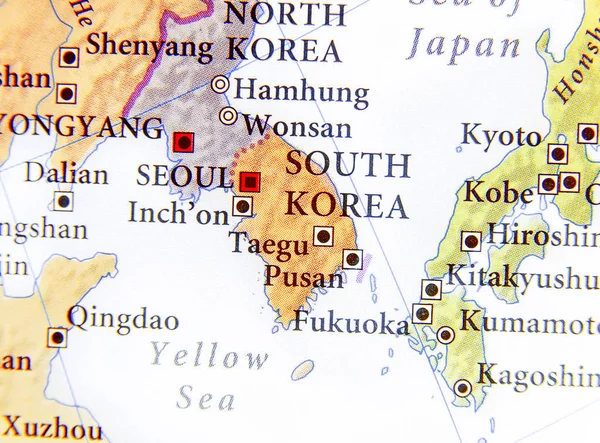 Γεωγραφικός χάρτης της Νότιας Κορέας με σημαντικές πόλεις — Φωτογραφία Αρχείου