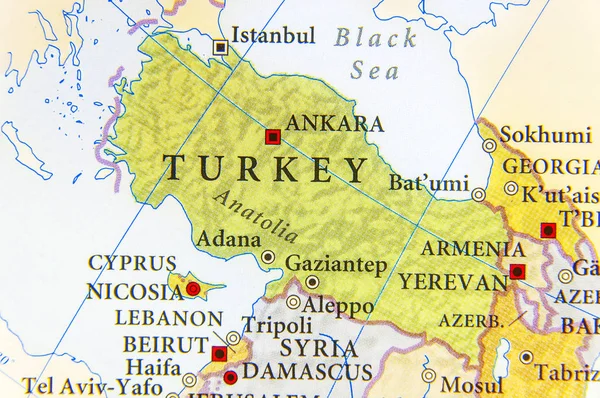 Geographic map of Turkey with important cities