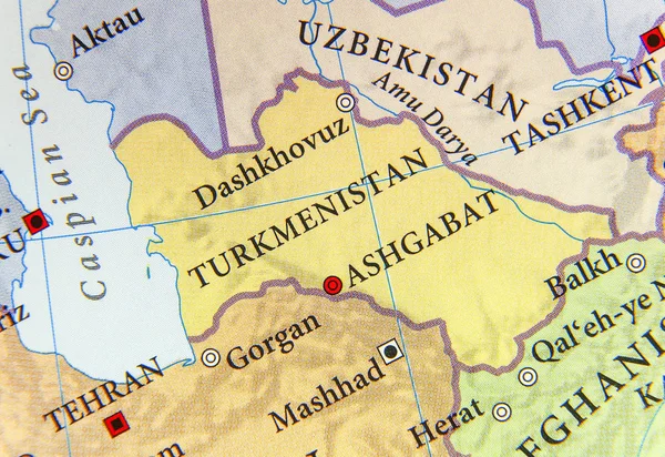 Mapa geográfico de Turkmenistán con ciudades importantes — Foto de Stock