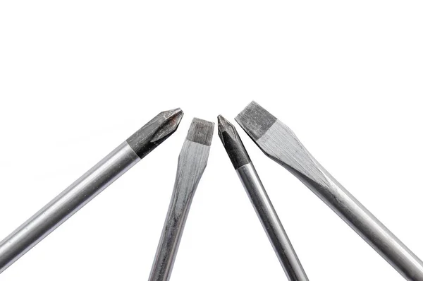 Chave de fenda de ferramenta de metal brilhante para reparo com quatro cabeças — Fotografia de Stock