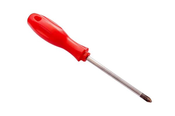 Red shiny metal and plastic tool screwdriver for repair — Stock Photo, Image